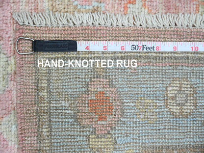 Oushak Oushak hand-knotted wool runner in Pink & Light Blue, 2'9" x 9'7" — SKU O089939 (view 6)