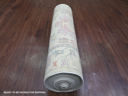 Ivory 3'0" x 22'5" Oushak And Peshawar Hand knotted Wool Rug - Sku: O089944