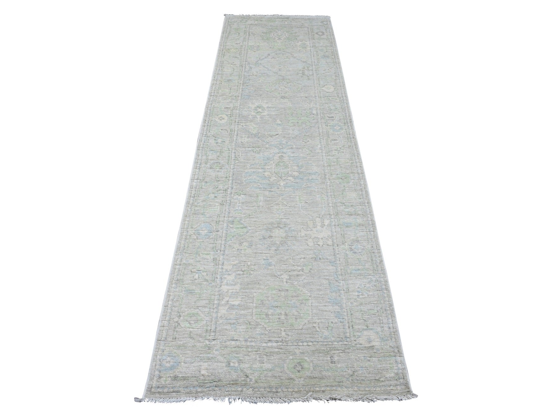 Gray 2'9" x 9'7" Oushak / Peshawar Hand knotted Wool Rug - Sku: O089946
