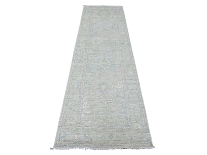 Grey 2'9" x 9'7" Oushak And Peshawar Hand knotted Wool Rug - Sku: O089946