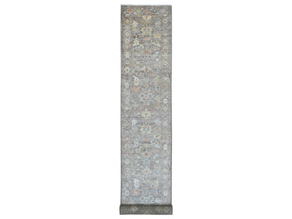 Brown 3'2" x 23'7" Oushak / Peshawar Hand knotted Wool Rug - Sku: O089950