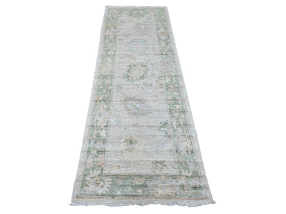 Oushak Oushak hand-knotted wool runner in Ivory & Green, 2'8" x 7'11" — SKU O089958
