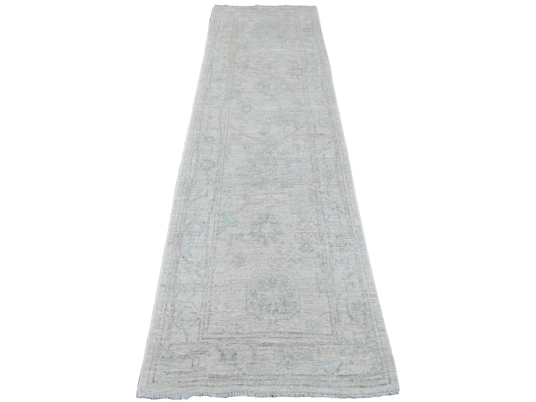 Gray 2'8" x 9'7" Oushak / Peshawar Hand knotted Wool Rug - Sku: O089964