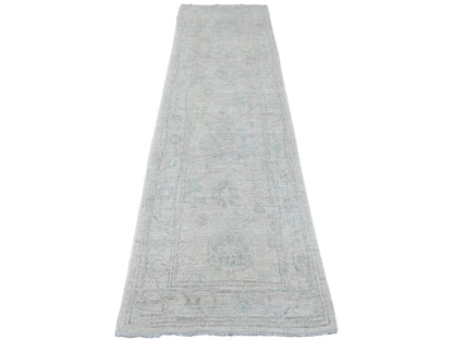 Grey 2'8" x 9'7" Oushak And Peshawar Hand knotted Wool Rug - Sku: O089964