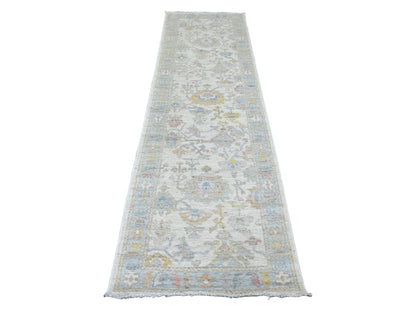 Ivory 2'9" x 9'5" Oushak And Peshawar Hand knotted Wool Rug - Sku: O089969