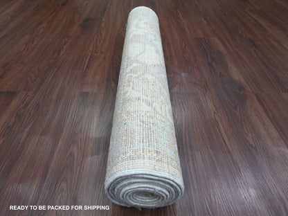 Ivory 2'9" x 9'5" Oushak And Peshawar Hand knotted Wool Rug - Sku: O089969