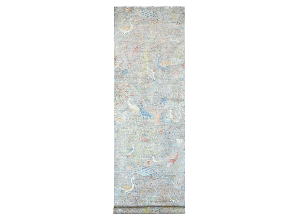 Peshawar Oushak hand-knotted wool runner in Gray, 3'11" x 15'9" — SKU O089977