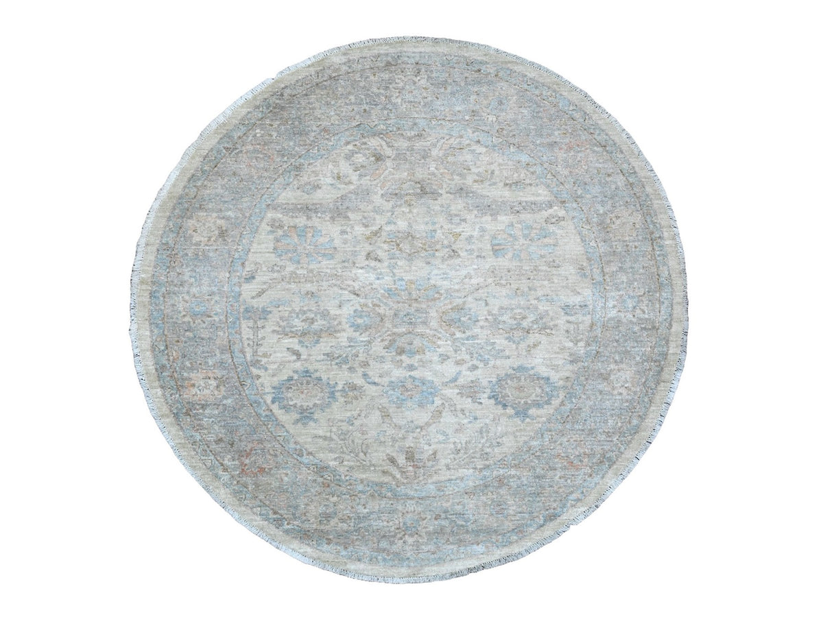 Heriz Oushak hand-knotted wool rug in Ivory & Gray, 5'8" x 5'9" — SKU O089996