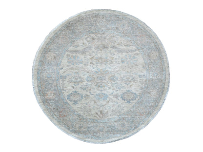 Heriz Oushak hand-knotted wool rug in Ivory & Gray, 5'8" x 5'9" — SKU O089996