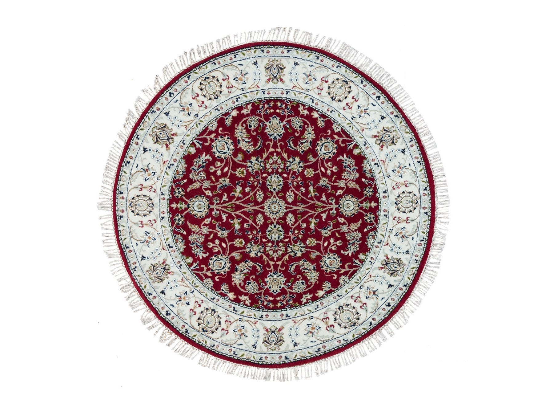 Nain Fine Oriental hand-knotted wool rug in Red & Ivory, 4'10" x 4'10" — SKU O090018