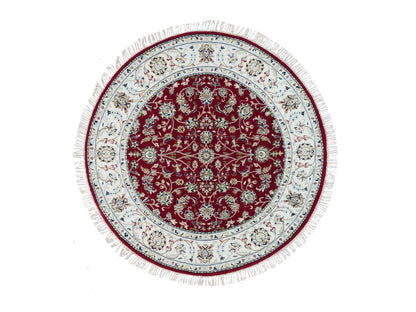 Nain Fine Oriental hand-knotted wool rug in Red & Ivory, 4'10" x 4'10" — SKU O090018