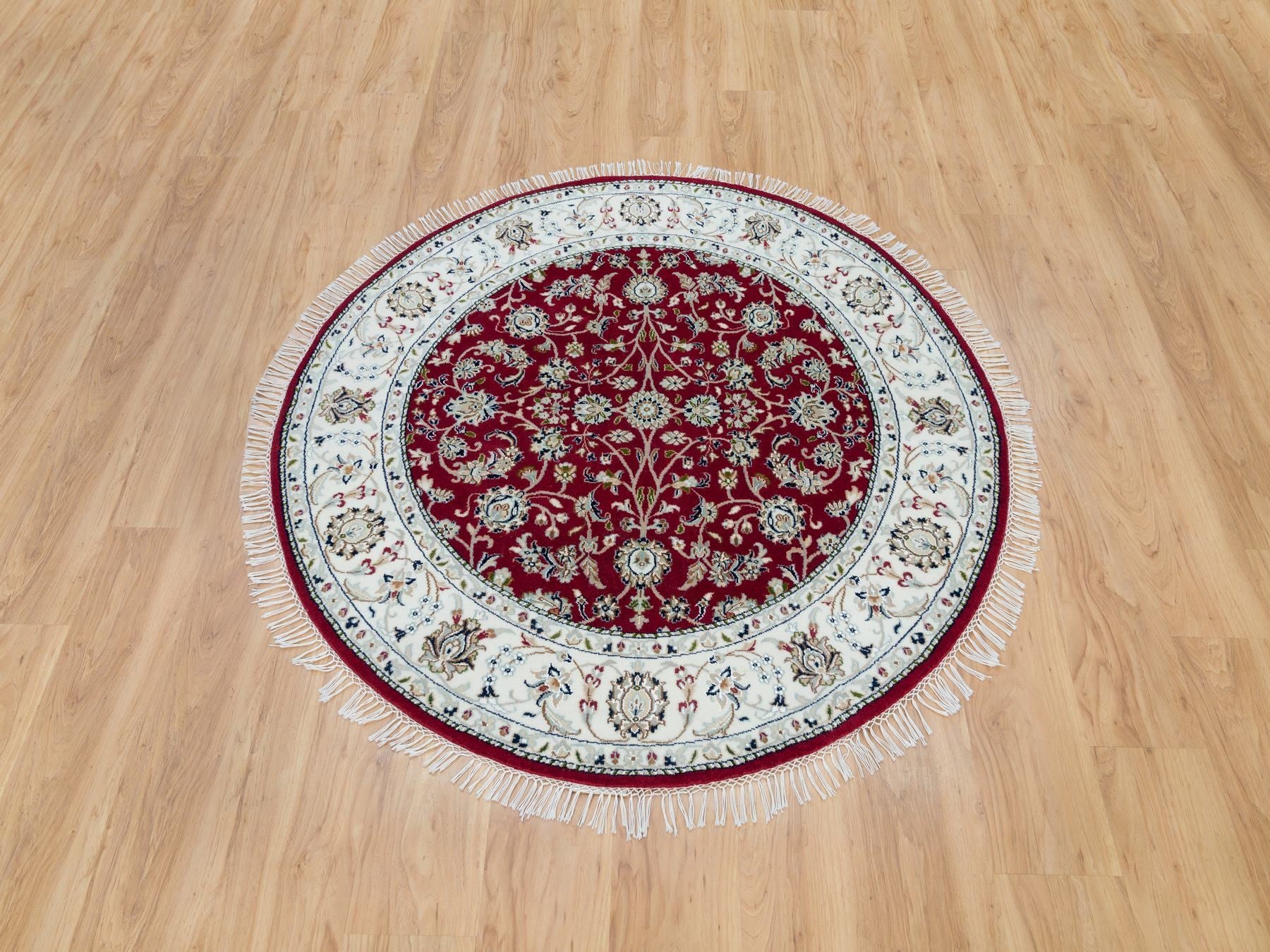 Nain Fine Oriental hand-knotted wool rug in Red & Ivory, 4'10" x 4'10" — SKU O090018 (view 2)