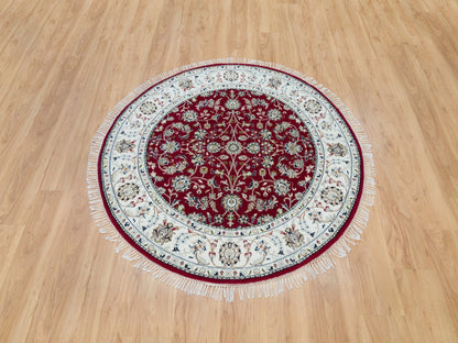 Nain Fine Oriental hand-knotted wool rug in Red & Ivory, 4'10" x 4'10" — SKU O090018 (view 2)