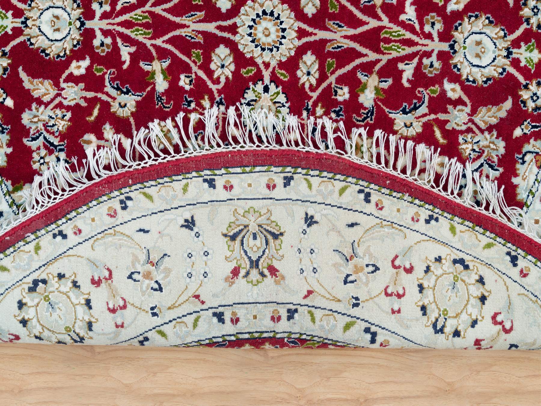 Nain Fine Oriental hand-knotted wool rug in Red & Ivory, 4'10" x 4'10" — SKU O090018 (view 3)