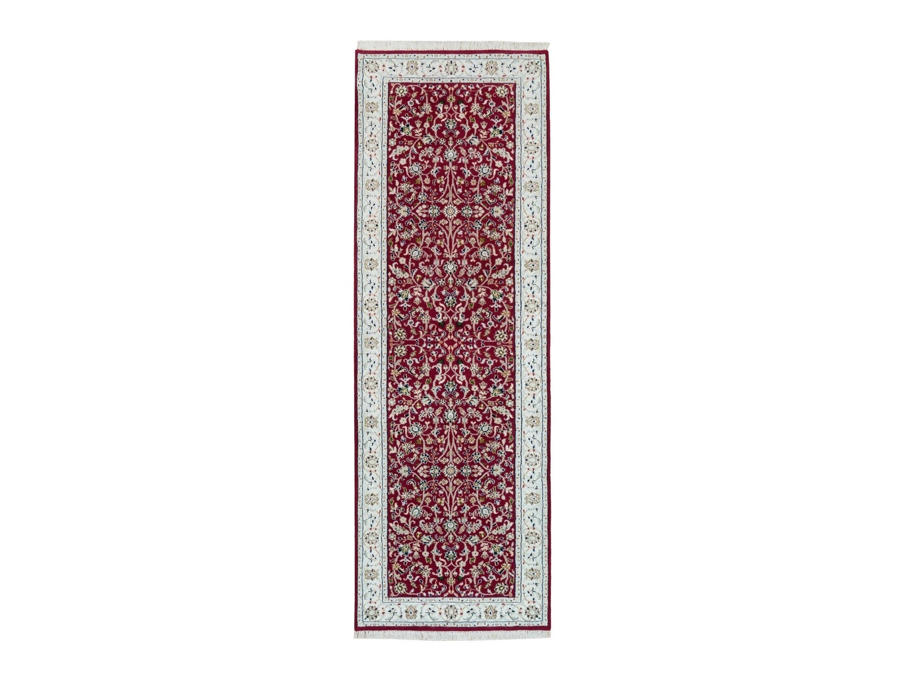 Nain Fine Oriental hand-knotted wool runner in Red & Ivory, 2'9" x 8'2" — SKU O090022