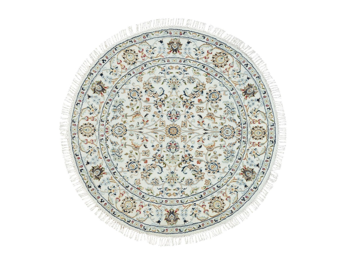 Nain Fine Oriental hand-knotted wool rug in Ivory, 4'1" x 4'1" — SKU O090026