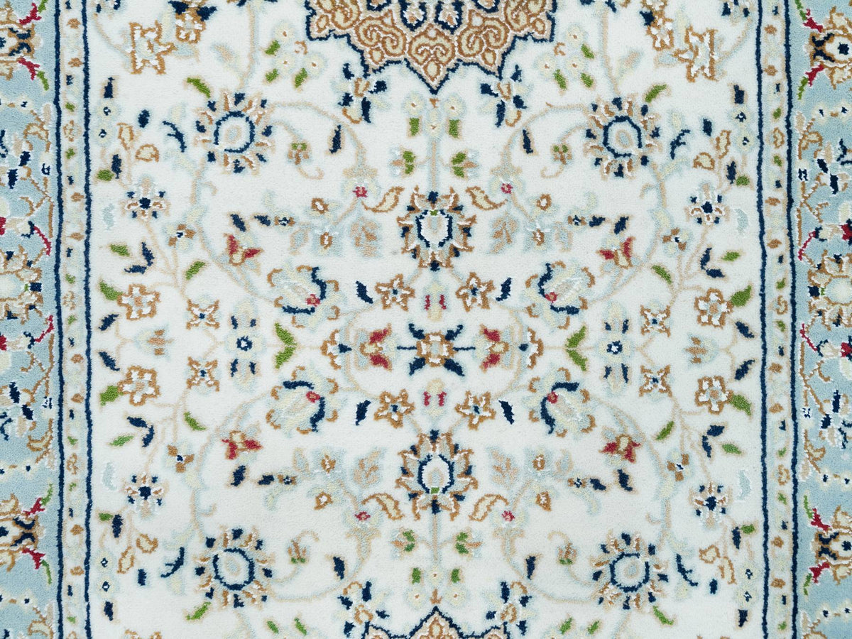 Nain Fine Oriental hand-knotted wool runner in Ivory & Blue, 2'8" x 13' — SKU O090028 (view 5)
