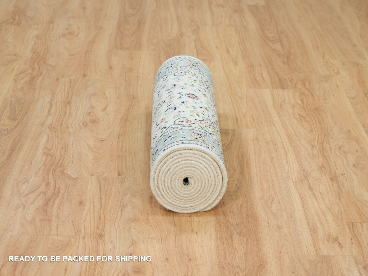 Nain Fine Oriental hand-knotted wool runner in Ivory & Blue, 2'8" x 13' — SKU O090028 (view 6)