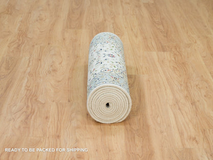 Nain Fine Oriental hand-knotted wool runner in Ivory & Blue, 2'8" x 13' — SKU O090028 (view 6)