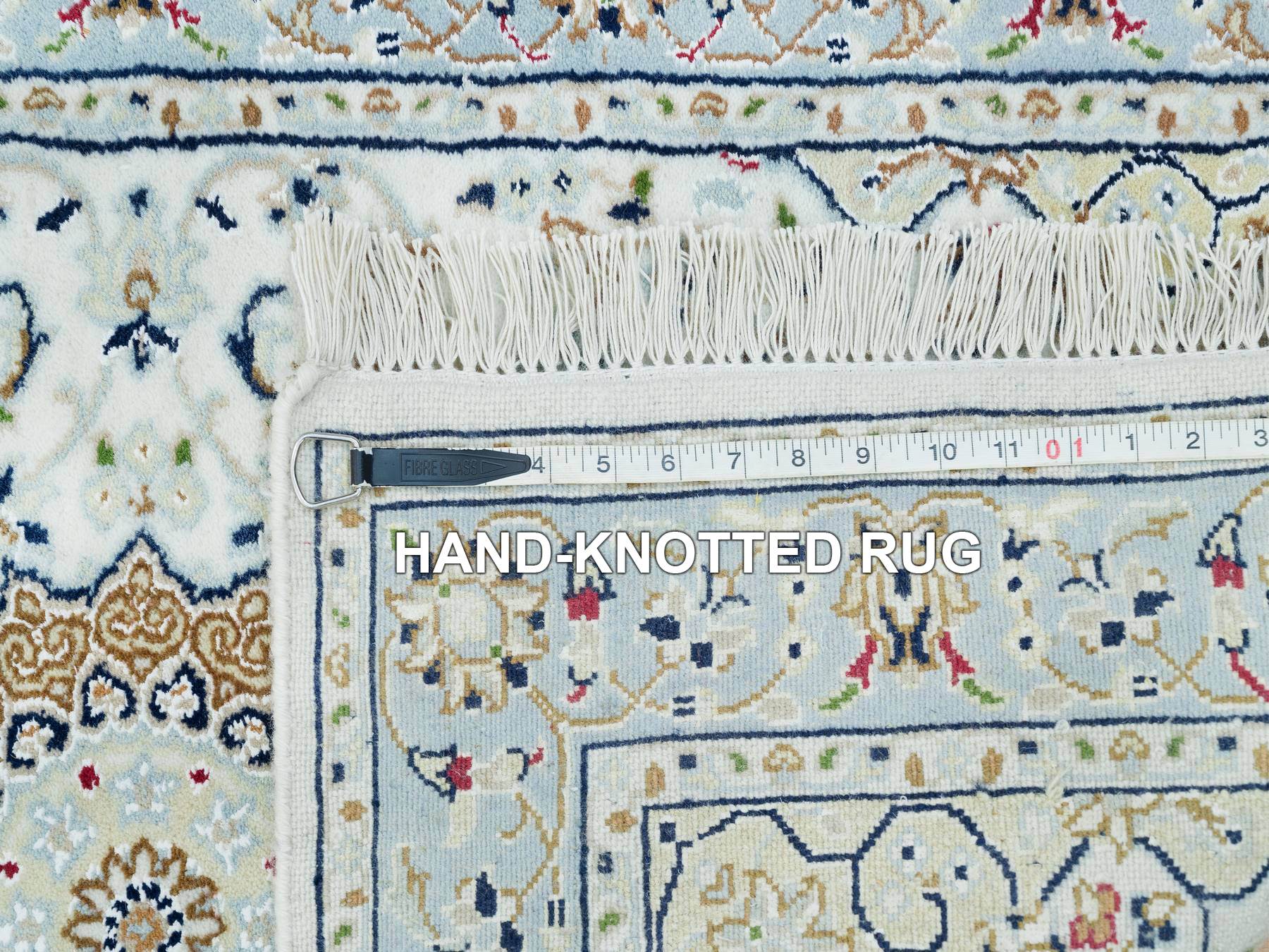 Nain Fine Oriental hand-knotted wool runner in Ivory & Blue, 2'8" x 13' — SKU O090028 (view 8)