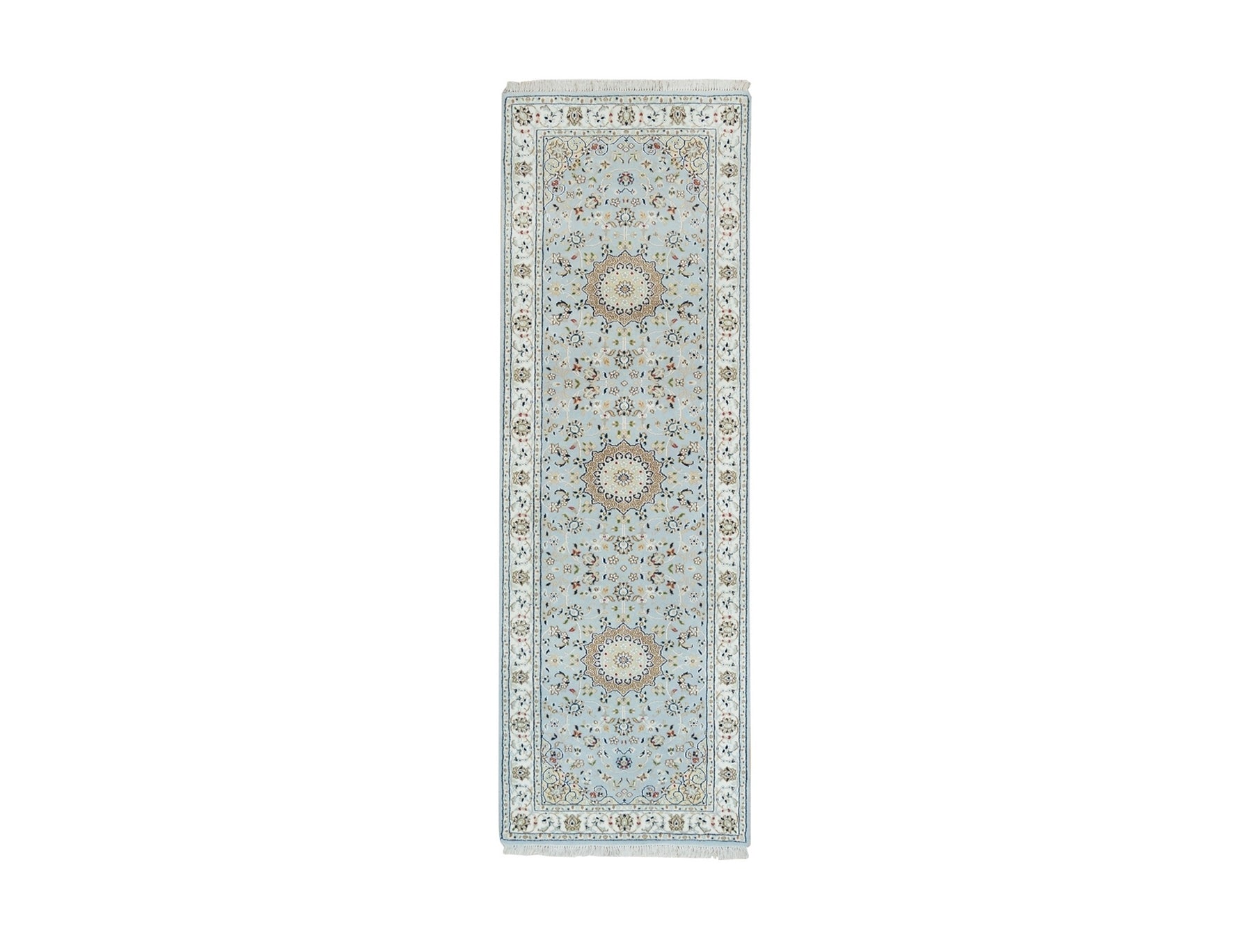 Nain Fine Oriental hand-knotted wool runner in Blue & Ivory, 2'9" x 8'4" — SKU O090030