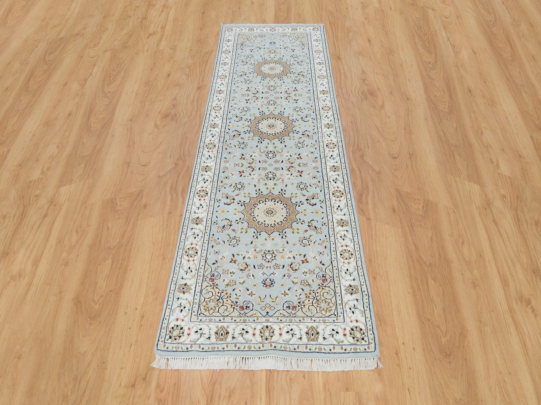 Nain Fine Oriental hand-knotted wool runner in Blue & Ivory, 2'9" x 8'4" — SKU O090030 (view 2)