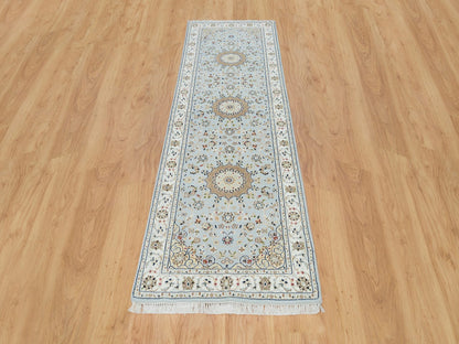 Blue 2'9" x 8'4" Fine Oriental Hand knotted Wool Rug - Sku: O090030