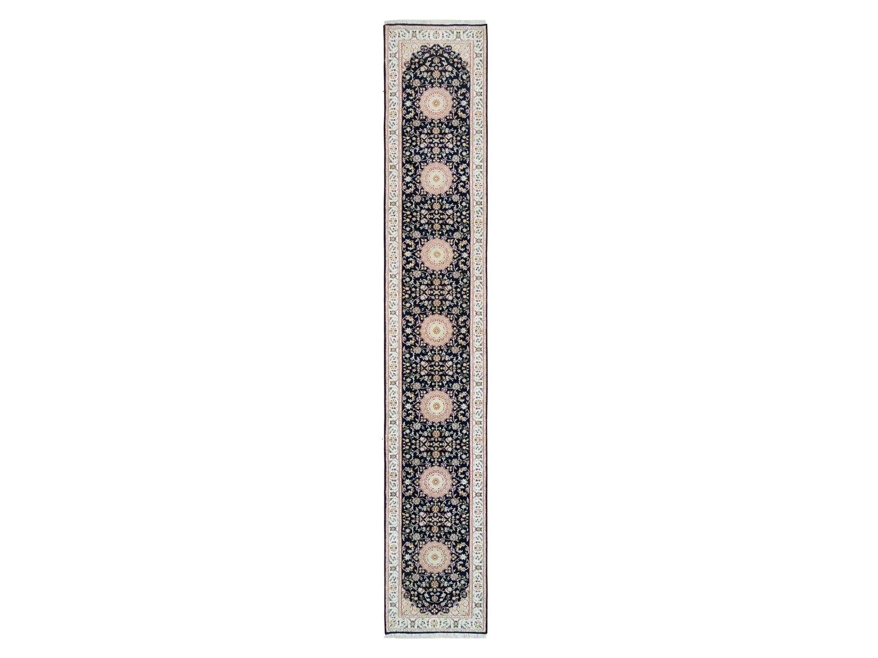 Nain Fine Oriental hand-knotted wool runner in Blue & Ivory, 2'8" x 15'10" — SKU O090034