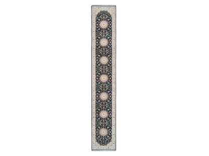 Nain Fine Oriental hand-knotted wool runner in Blue & Ivory, 2'8" x 15'10" — SKU O090034