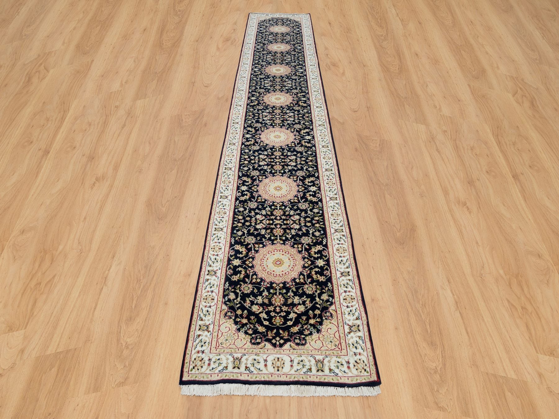 Nain Fine Oriental hand-knotted wool runner in Blue & Ivory, 2'8" x 15'10" — SKU O090034 (view 2)