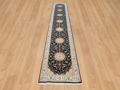 Blue 2'8" x 15'10" Fine Oriental Hand knotted Wool Rug - Sku: O090034