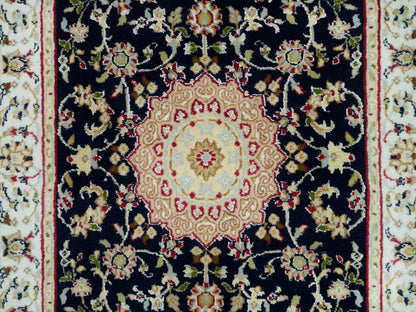 Blue 2'8" x 15'10" Fine Oriental Hand knotted Wool Rug - Sku: O090034