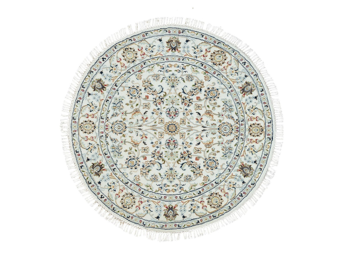 Nain Fine Oriental hand-knotted wool rug in Ivory, 3'9" x 3'9" — SKU O090037