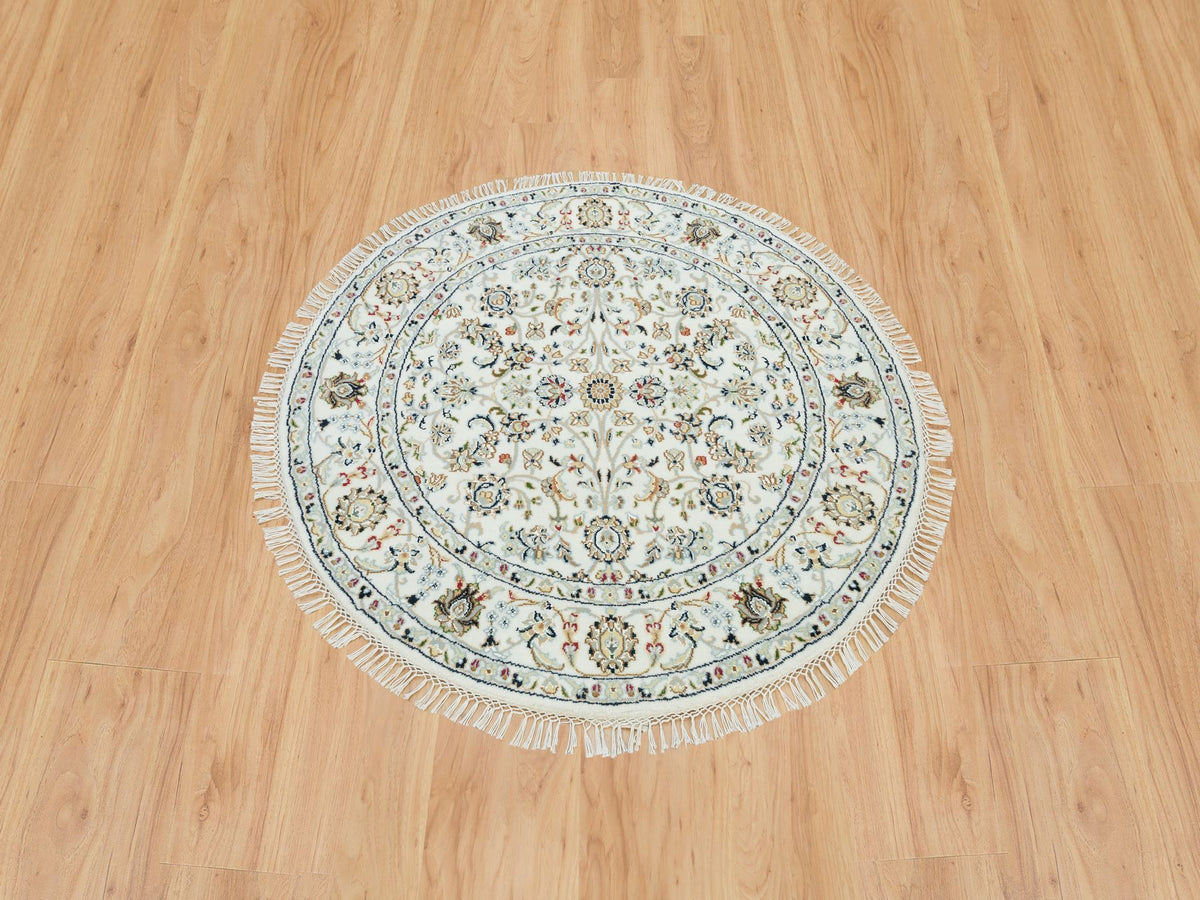 Nain Fine Oriental hand-knotted wool rug in Ivory, 3'9" x 3'9" — SKU O090037 (view 2)