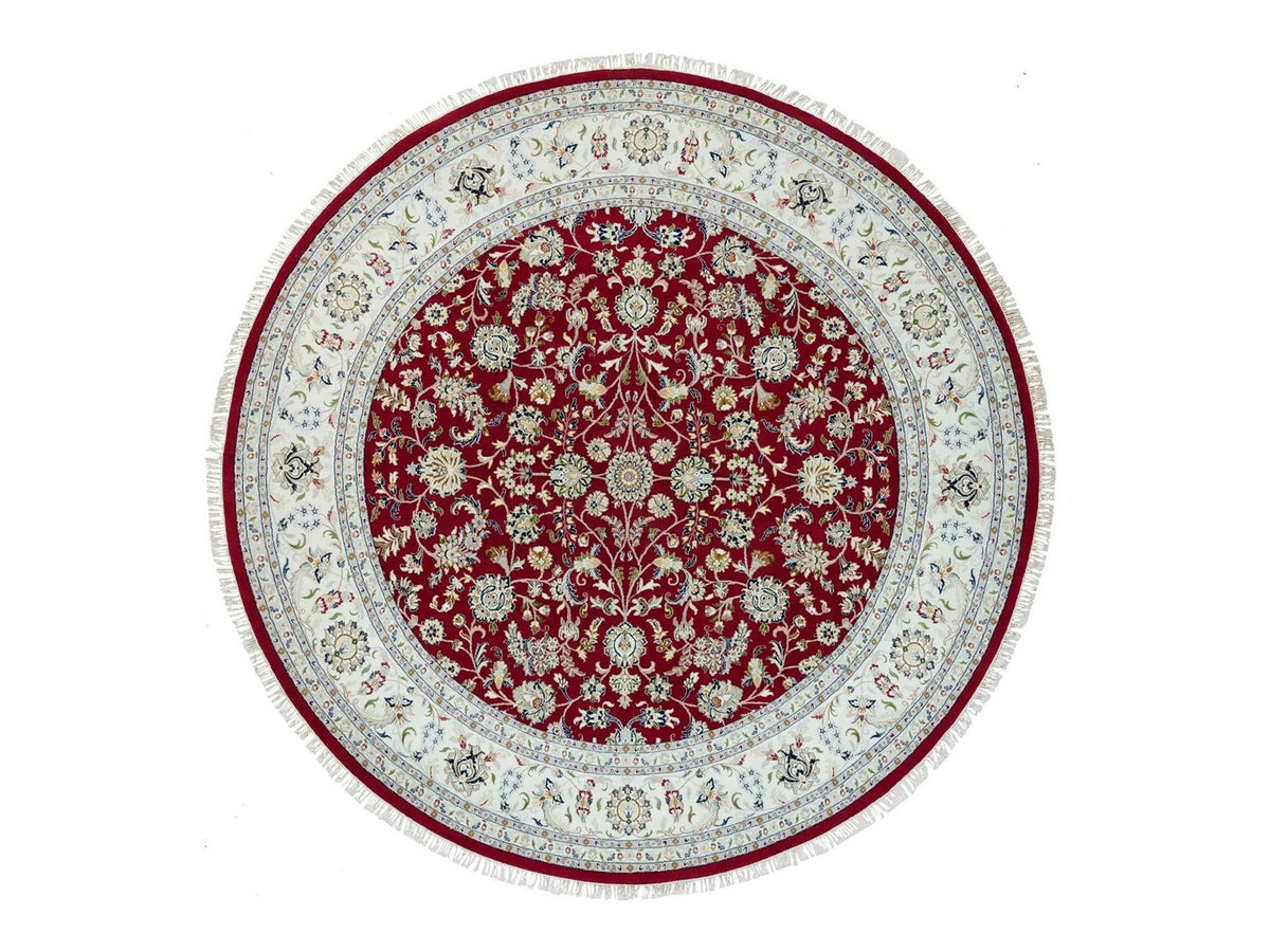 Nain Fine Oriental hand-knotted wool rug in Red & Ivory, 9'8" x 9'8" — SKU O090050