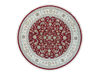Nain Fine Oriental hand-knotted wool rug in Red & Ivory, 9'8" x 9'8" — SKU O090050