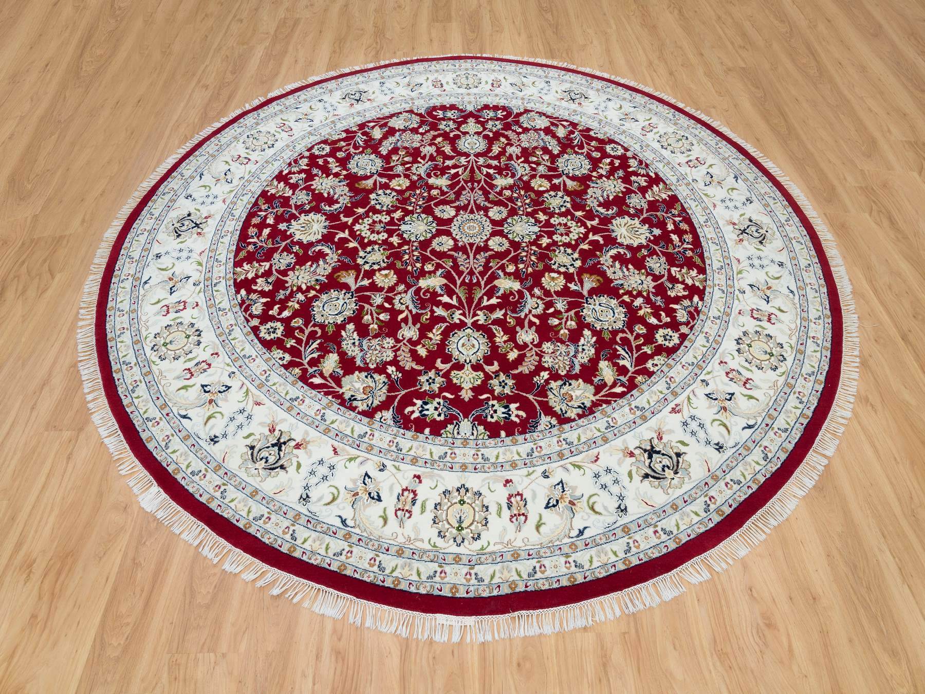Nain Fine Oriental hand-knotted wool rug in Red & Ivory, 9'8" x 9'8" — SKU O090050 (view 2)