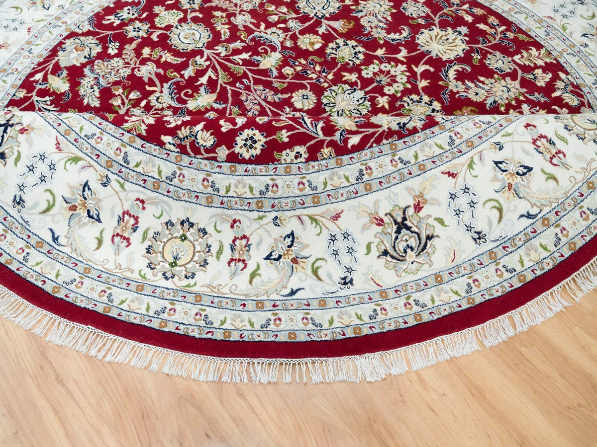 Nain Fine Oriental hand-knotted wool rug in Red & Ivory, 9'8" x 9'8" — SKU O090050 (view 6)