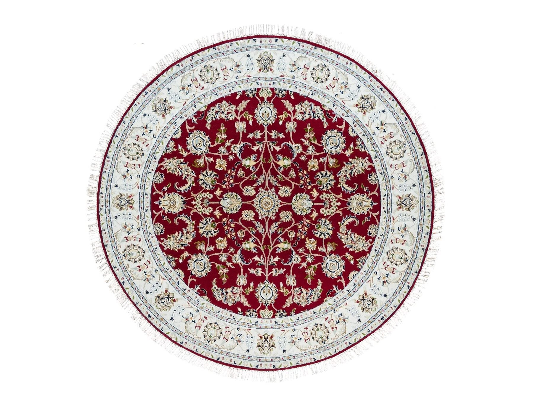 Nain Fine Oriental hand-knotted wool rug in Red & Ivory, 6' x 6' — SKU O090052
