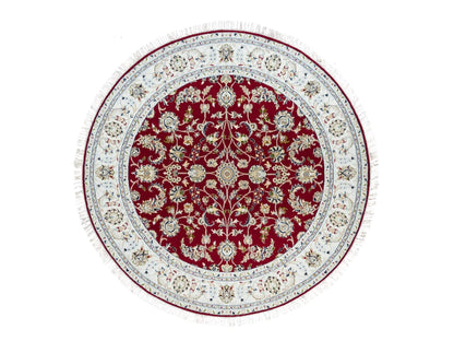 Nain Fine Oriental hand-knotted wool rug in Red & Ivory, 6' x 6' — SKU O090052