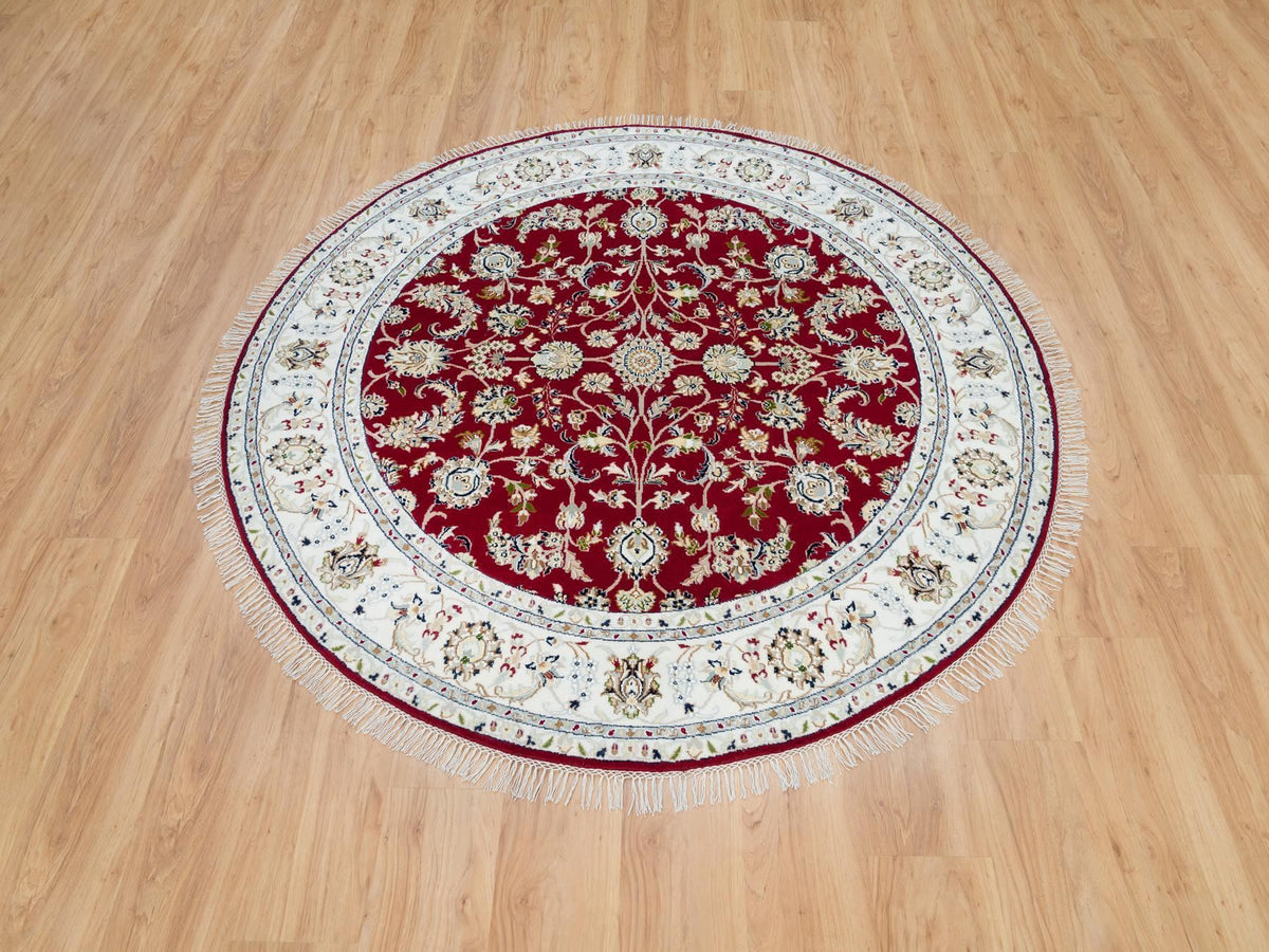 Nain Fine Oriental hand-knotted wool rug in Red & Ivory, 6' x 6' — SKU O090052 (view 2)