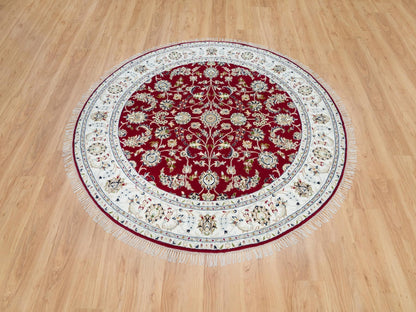Nain Fine Oriental hand-knotted wool rug in Red & Ivory, 6' x 6' — SKU O090052 (view 2)