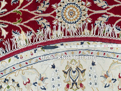 Nain Fine Oriental hand-knotted wool rug in Red & Ivory, 6' x 6' — SKU O090052 (view 8)