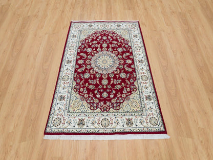 Nain Fine Oriental hand-knotted wool rug in Red & Ivory, 4'6" x 6'10" — SKU O090062 (view 2)