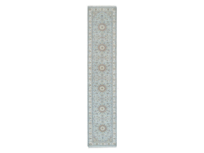Blue 2'9" x 14'0" Fine Oriental Hand knotted Wool Rug - Sku: O090063