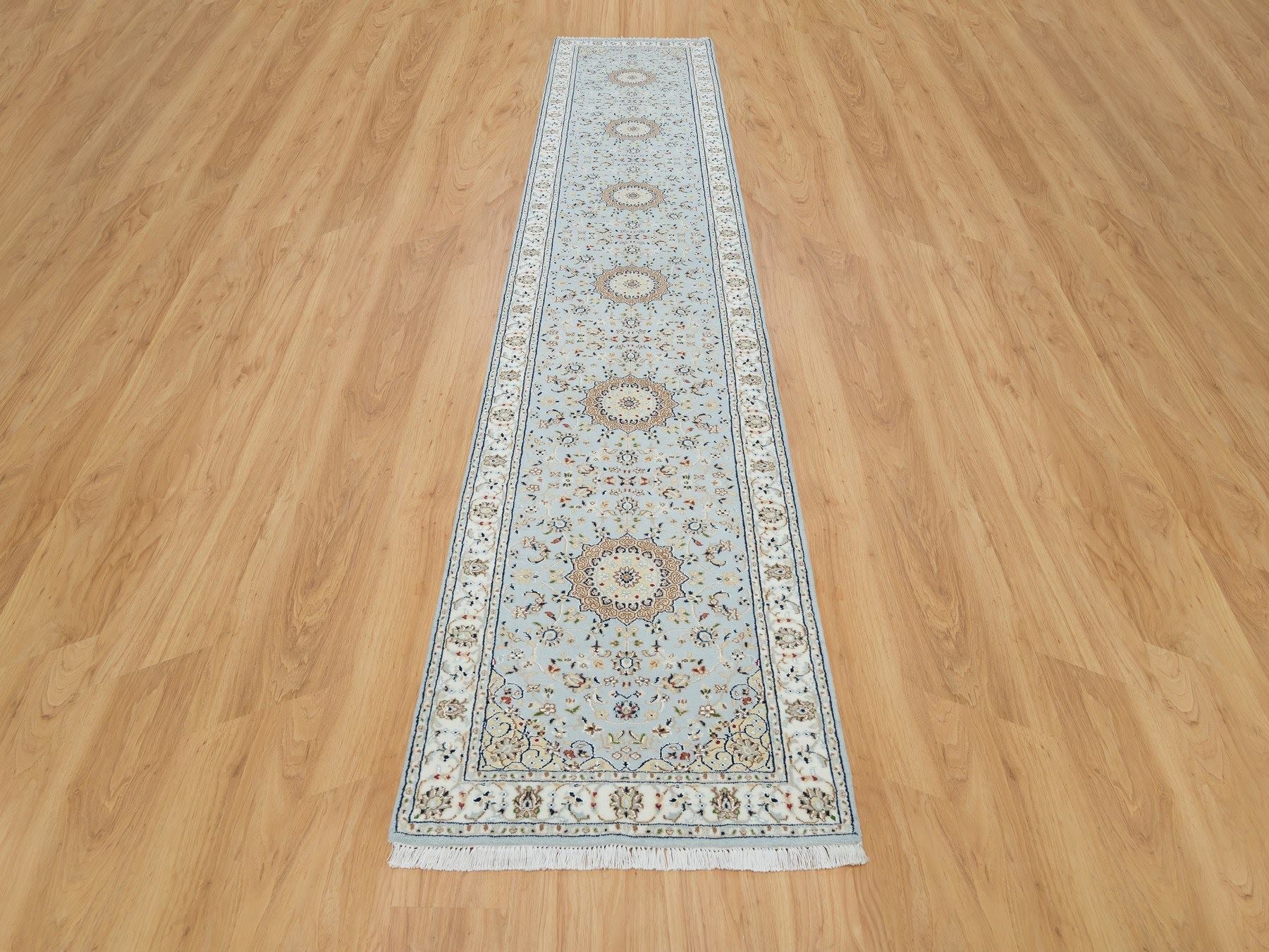 Blue 2'9" x 14'0" Traditional Hand knotted Wool Rug - Sku: O090063