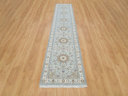 Blue 2'9" x 14'0" Fine Oriental Hand knotted Wool Rug - Sku: O090063