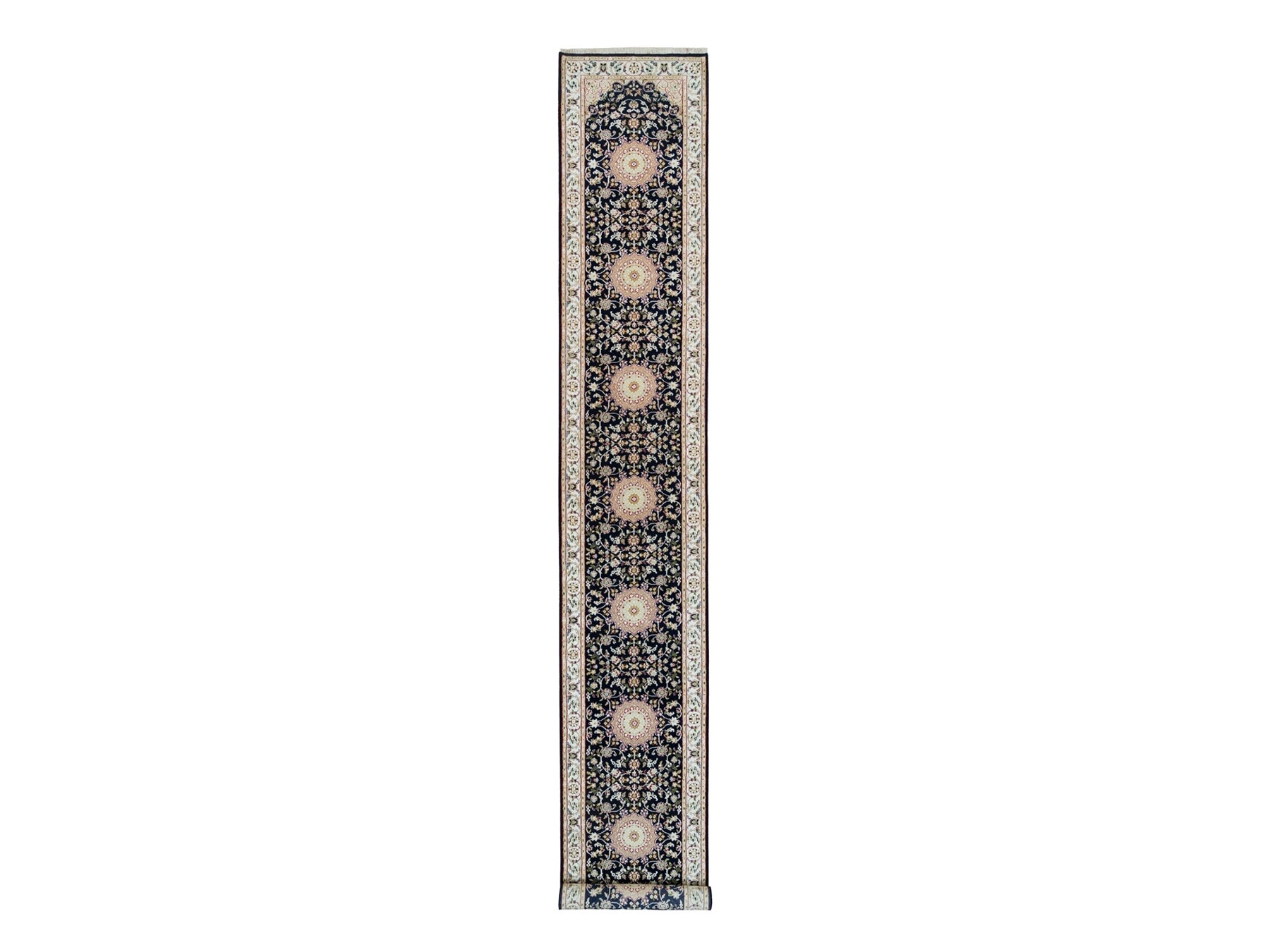 Nain Fine Oriental hand-knotted wool runner in Blue & Ivory, 2'8" x 18'5" — SKU O090065