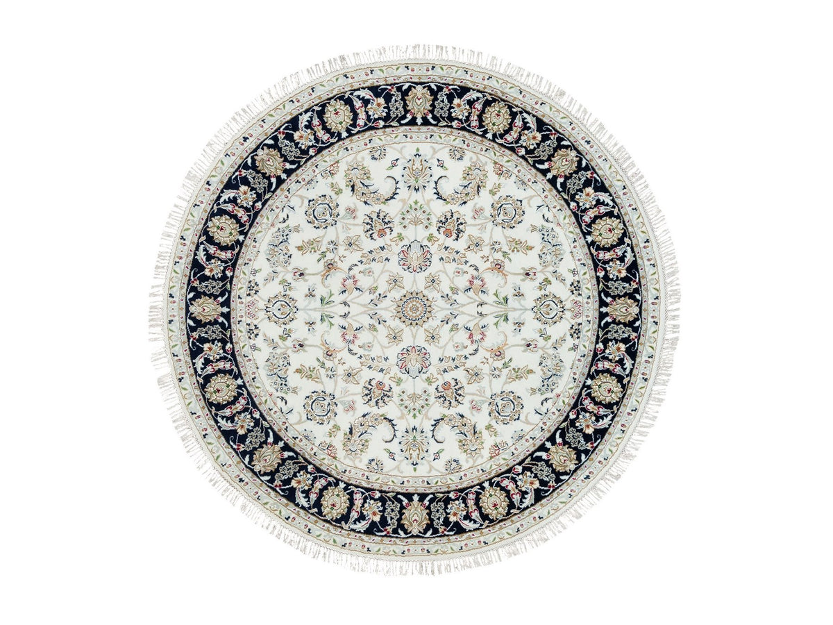 Nain Fine Oriental hand-knotted wool rug in Ivory & Blue, 6' x 6' — SKU O090068