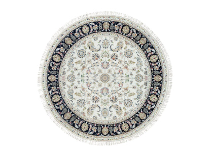 Nain Fine Oriental hand-knotted wool rug in Ivory & Blue, 6' x 6' — SKU O090068
